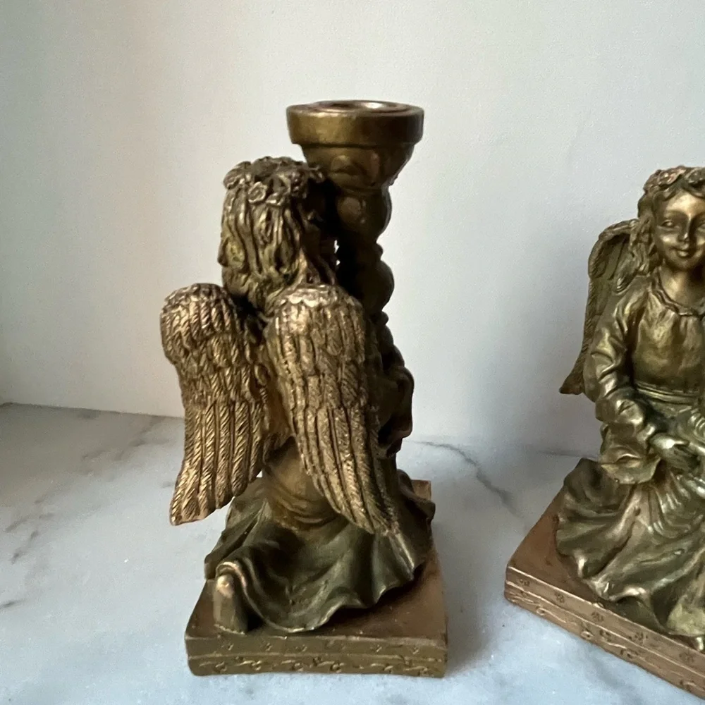 Classics Pair Vintage Angels Carved Candlestick Holders